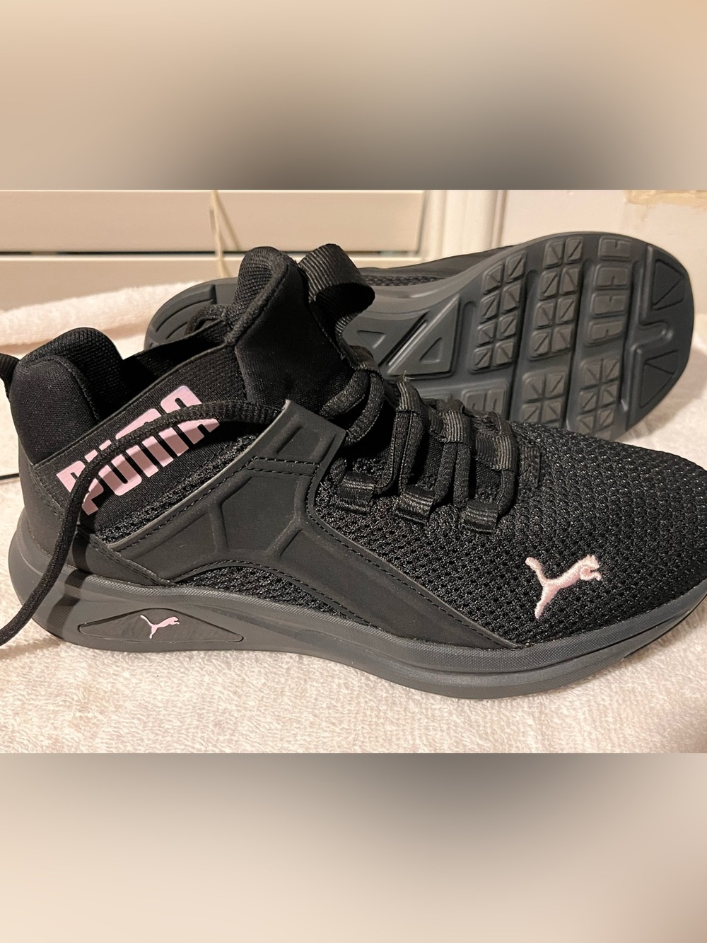 Puma Black Sneakers with Pink Logo Accents
